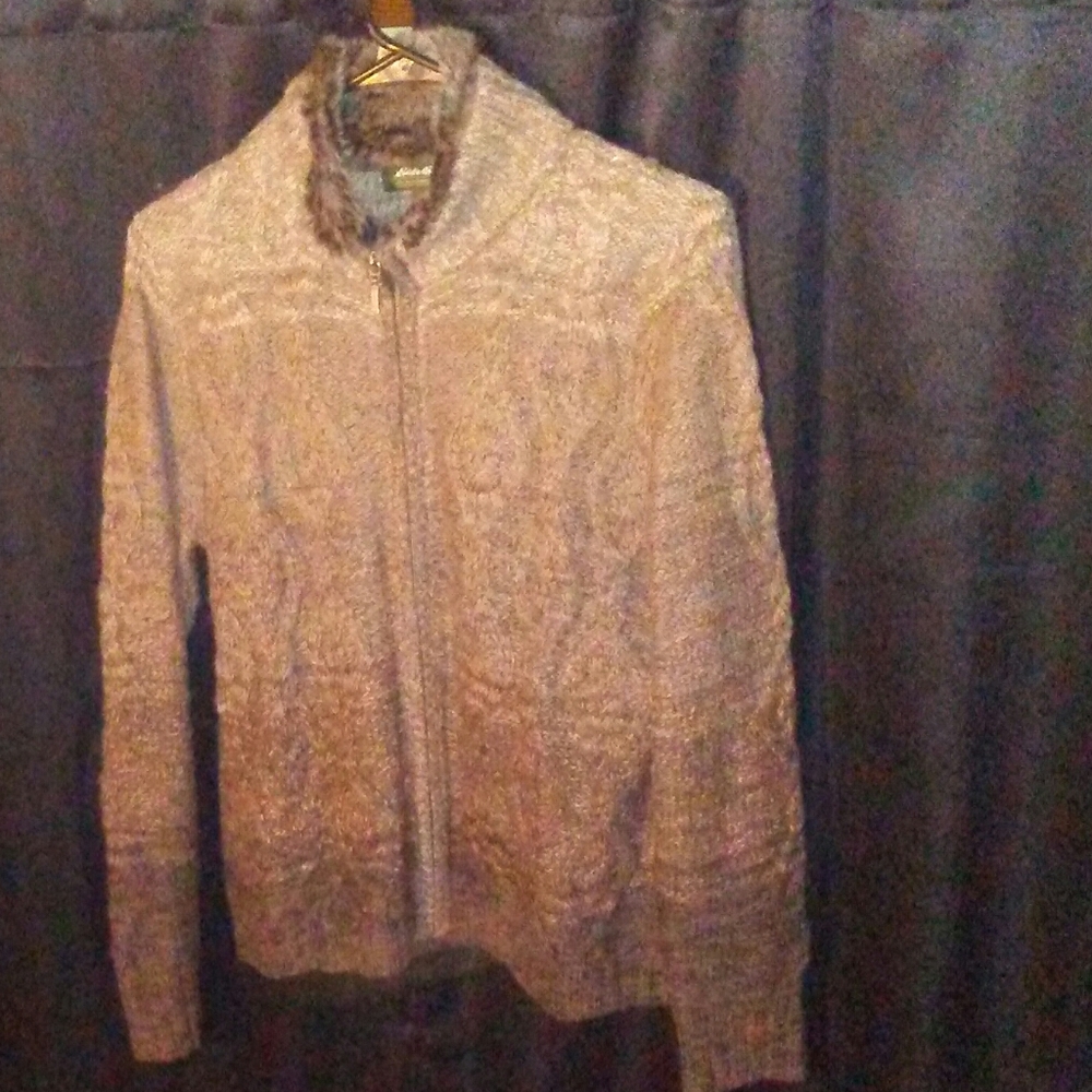 Eddie Bauer Wool Cardigan w/Faux Fur Collar